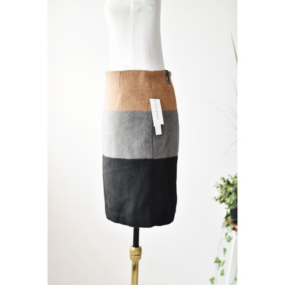 Amanda + Chelsea Pencil Skirt Woman's S Black Tan Colorblock Fuzzy Mohair NWT - Picture 4 of 9